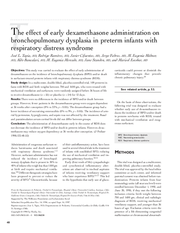 (PDF) The effect of early dexamethasone administration on ...