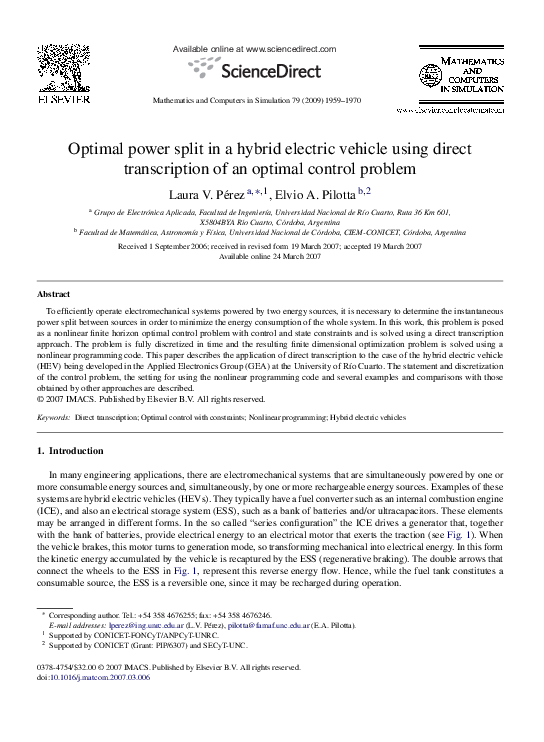 (PDF) Optimal power split in a hybrid electric vehicle using direct ...