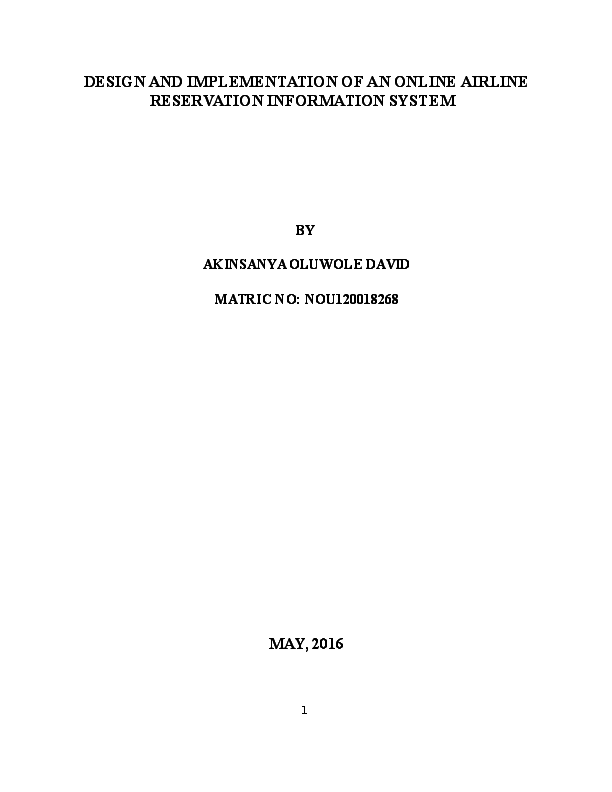 Airline Reservation System Design Airline Reservation System Design