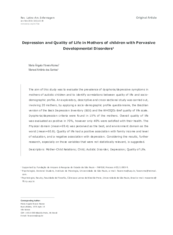 (PDF) Depression and quality of life in mothers of children with ...
