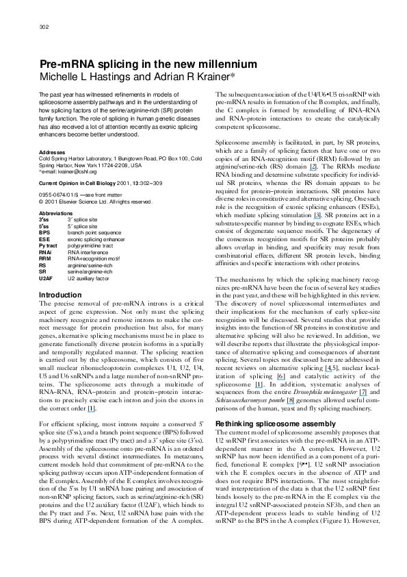 (PDF) Pre-mRNA splicing in the new millennium