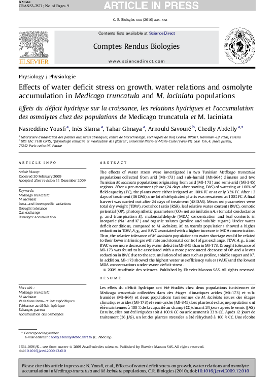 (PDF) Effects of water deficit stress on growth, water relations and ...