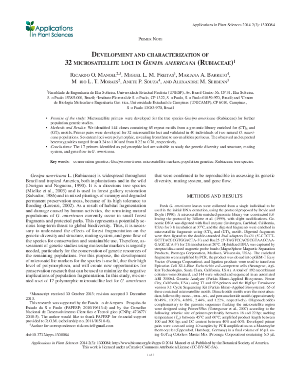 (PDF) Development and characterization of 32 microsatellite loci in ...