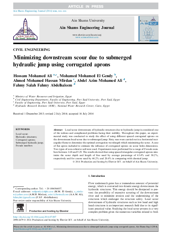 (PDF) Minimizing downstream scour due to submerged hydraulic jump using