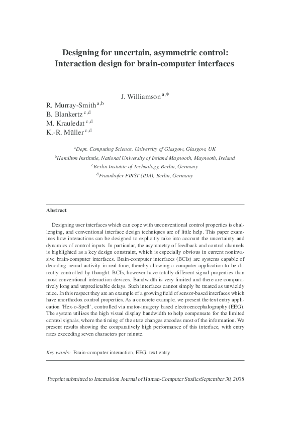(PDF) Designing for uncertain, asymmetric control: Interaction design ...
