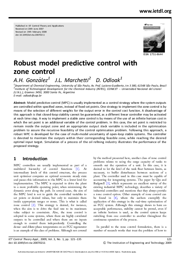 Robust model predictive control with zone control