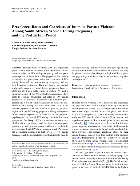 (PDF) Prevalence, Rates and Correlates of Intimate Partner Violence ...