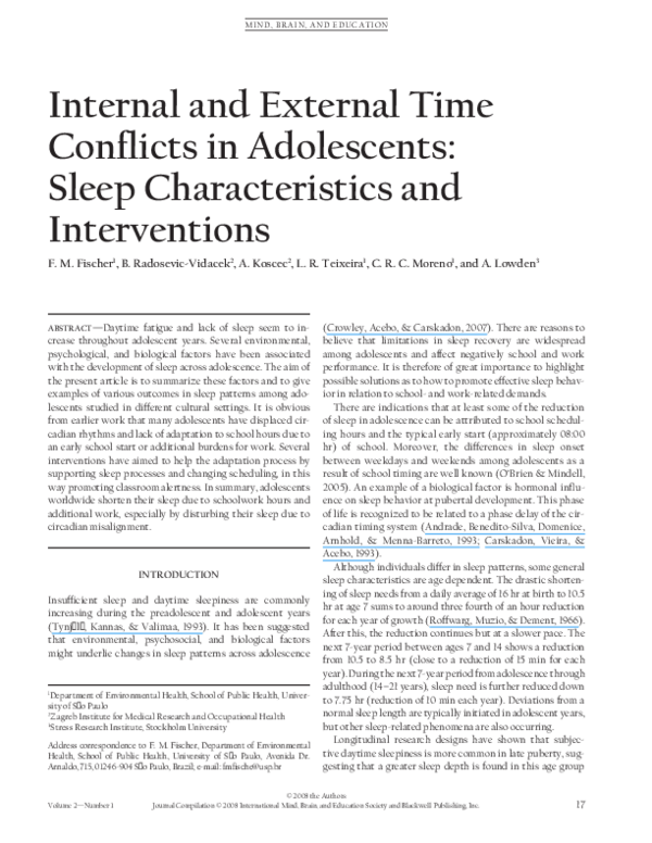 (PDF) Internal and External Time Conflicts in Adolescents: Sleep ...