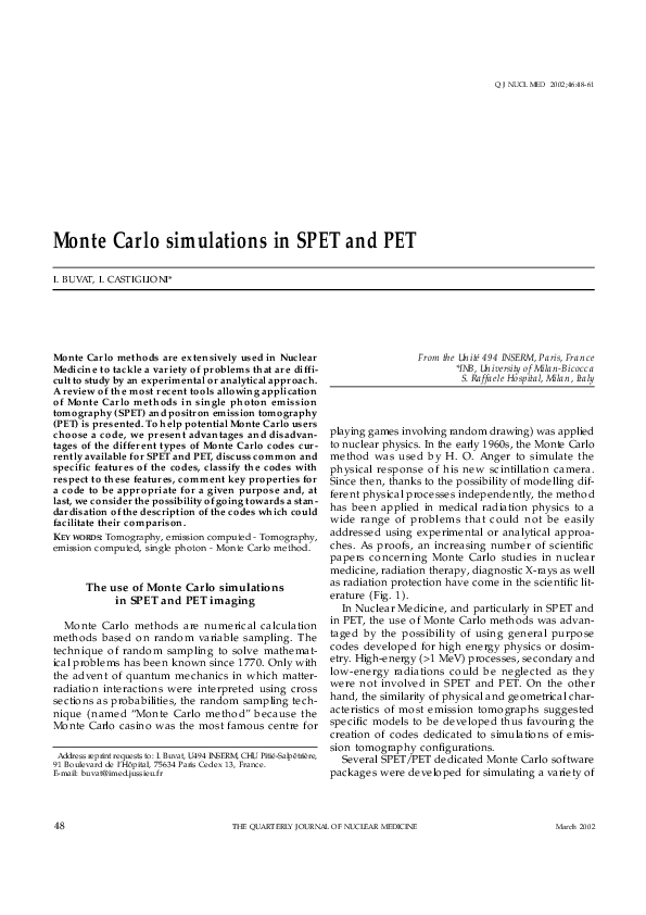 (PDF) Monte Carlo simulations in SPET and PET Irène Buvat Academia.edu