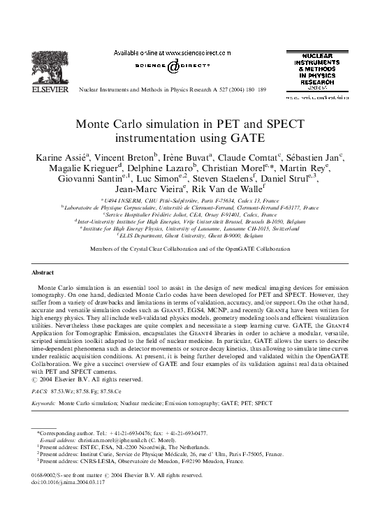(PDF) Monte Carlo simulation in PET and SPECT instrumentation using GATE