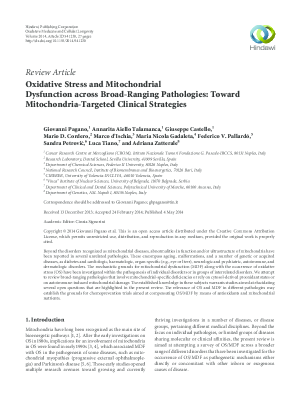 (PDF) Oxidative stress and mitochondrial dysfunction play a role in ...