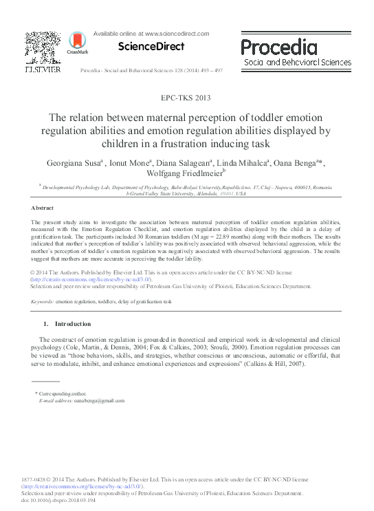 (PDF) The Relation between Maternal Perception of Toddler Emotion ...