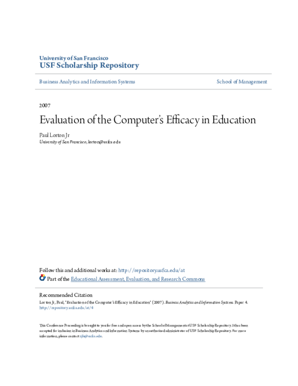 (PDF) Evaluation of the Computer’s Efficacy in Education