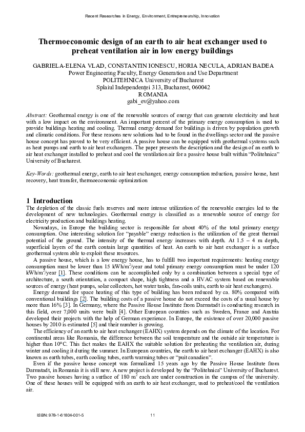 (PDF) Thermoeconomic design of an earth to air heat exchanger used to ...