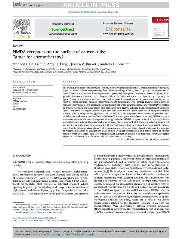 (PDF) NMDA receptors on the surface of cancer cells: Target for ...