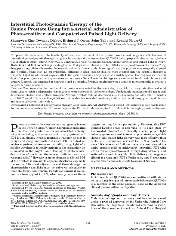 (PDF) Interstitial Photodynamic Therapy of the Canine Prostate Using ...