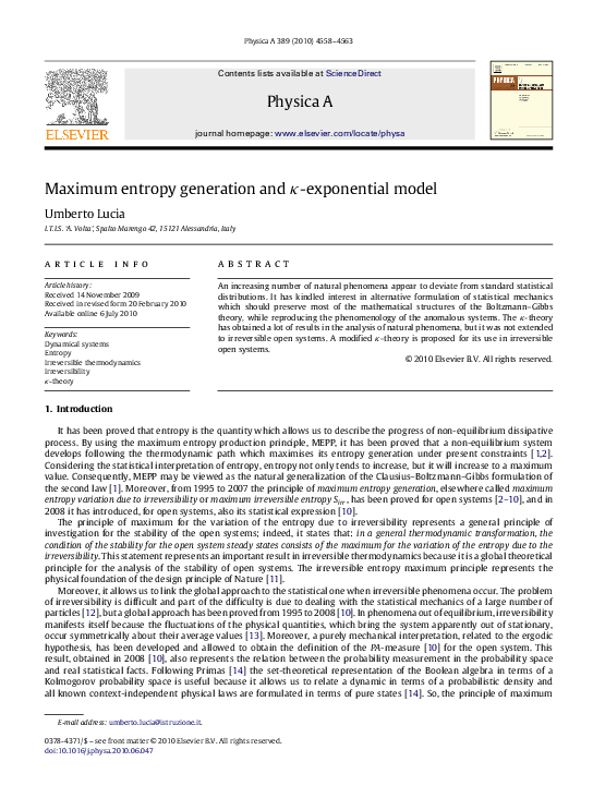 (PDF) Maximum entropy generation and -exponential model