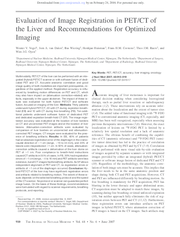 (PDF) Evaluation of Image Registration in PET/CT of the Liver and ...