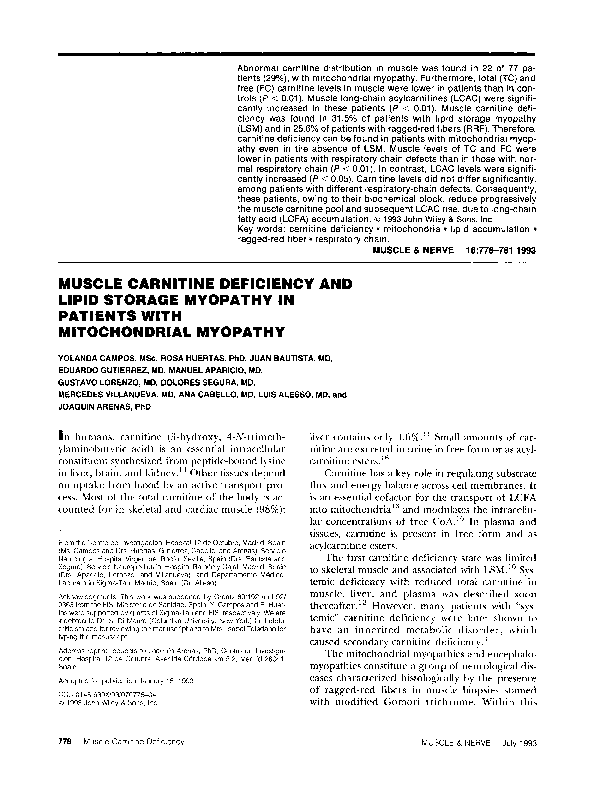 (PDF) Muscle carnitine deficiency and lipid storage myopathy in