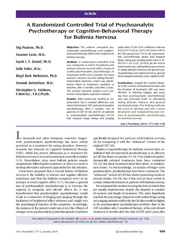 (PDF) A Randomized Controlled Trial of Psychoanalytic Psychotherapy or ...