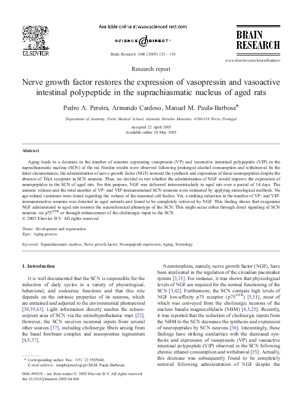 (PDF) Nerve growth factor restores the expression of vasopressin and ...