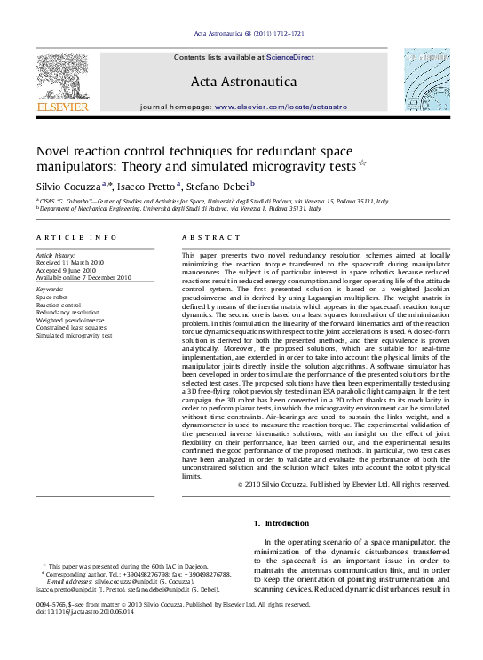 (PDF) Novel reaction control techniques for redundant space ...