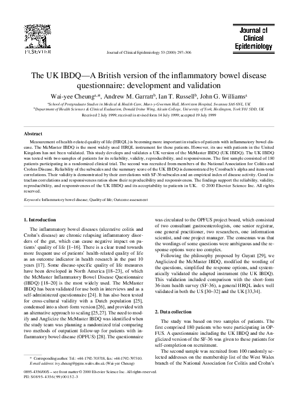 (PDF) The UK IBDQ—A British version of the inflammatory bowel disease questionnaire Ian