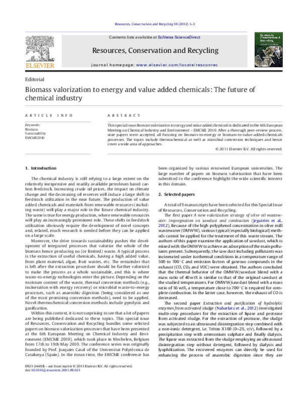(PDF) Biomass valorization to energy and value added chemicals: The ...