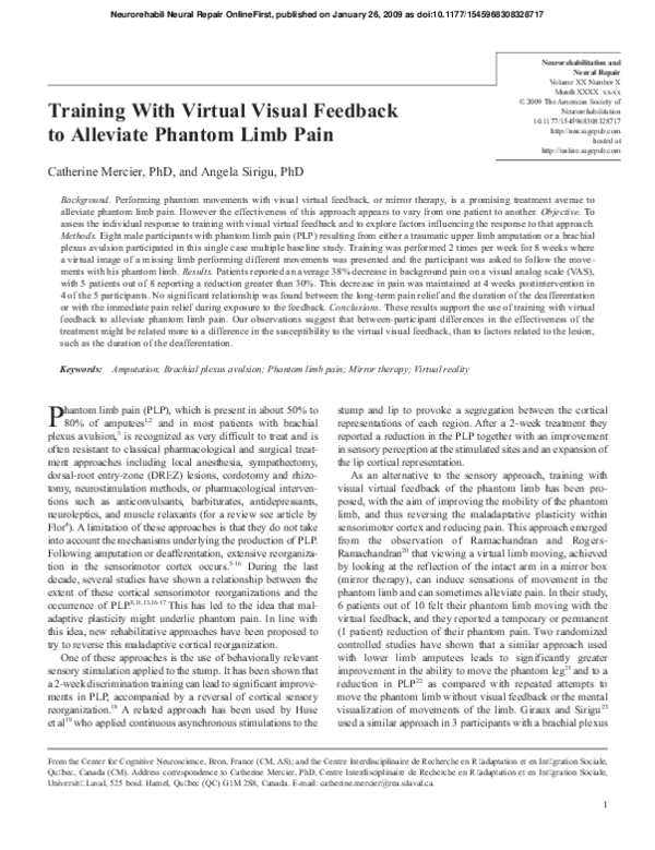 (PDF) Training With Virtual Visual Feedback to Alleviate Phantom Limb Pain