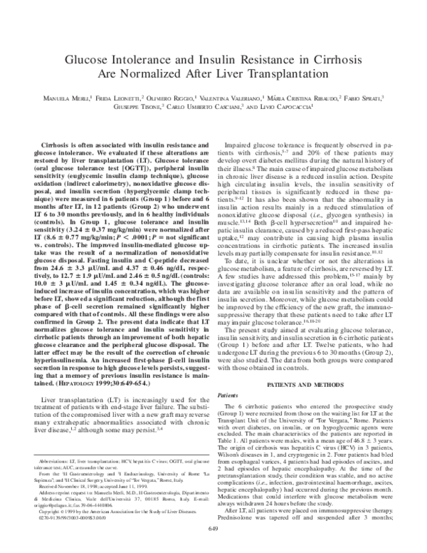 (PDF) Glucose intolerance and insulin resistance in cirrhosis are ...