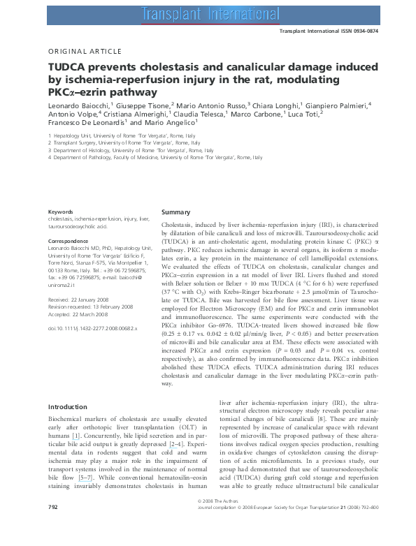 (PDF) TUDCA prevents cholestasis and canalicular damage induced by