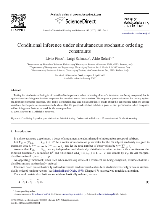 (PDF) Conditional inference under simultaneous stochastic ordering ...