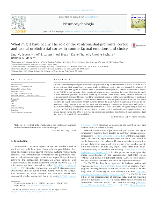 (PDF) What might have been? The role of the ventromedial prefrontal ...