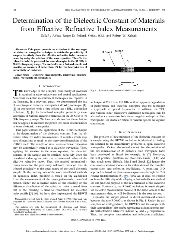 (PDF) Determination of the dielectric constant of materials from