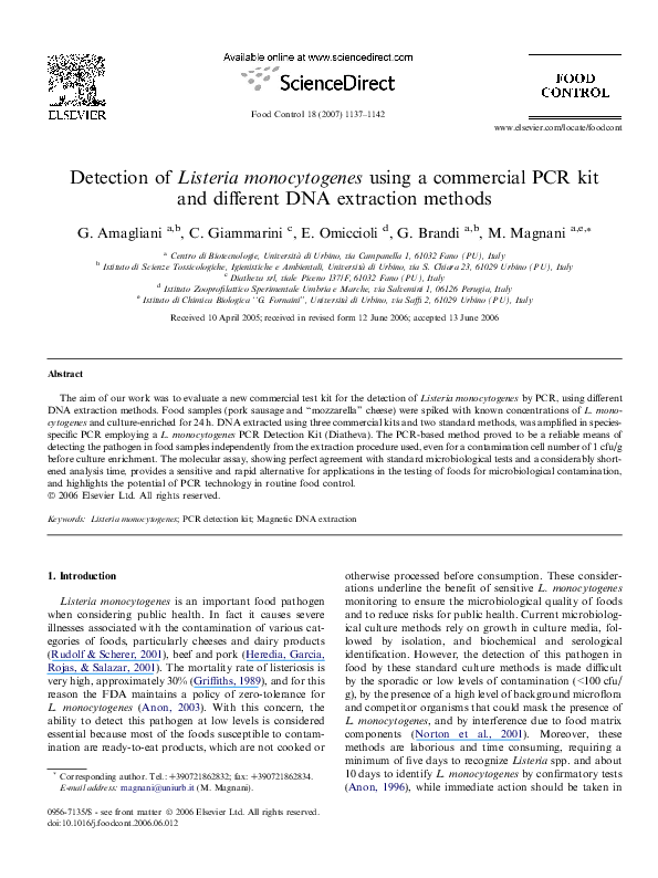(PDF) Detection of Listeria monocytogenes using a commercial PCR kit ...