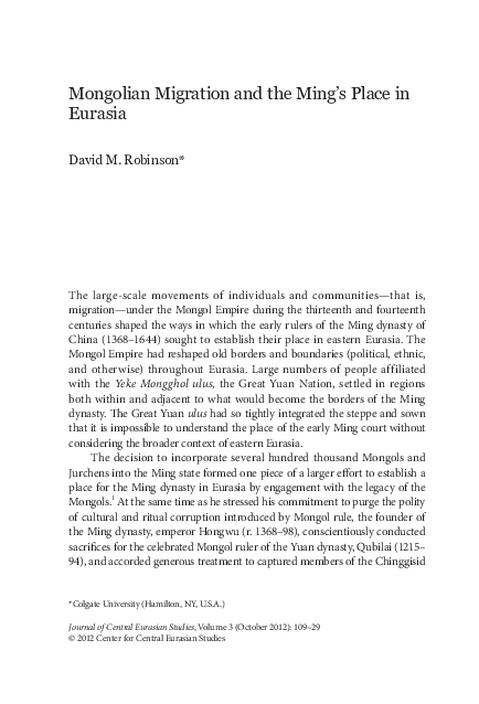 Mongolian Migration and the Ming's Place in Eurasia