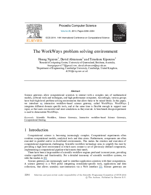 (PDF) The workways problem solving environment