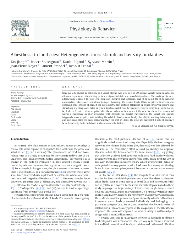 (PDF) Alliesthesia to food cues: Heterogeneity across stimuli and ...