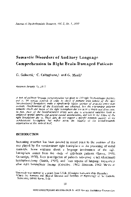(PDF) Semantic disorders of auditory language comprehension in right ...