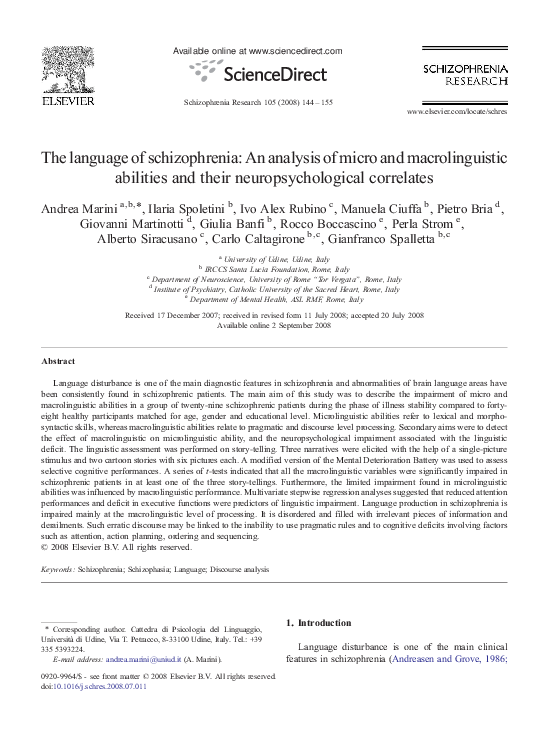 (PDF) The language of schizophrenia: An analysis of micro and ...