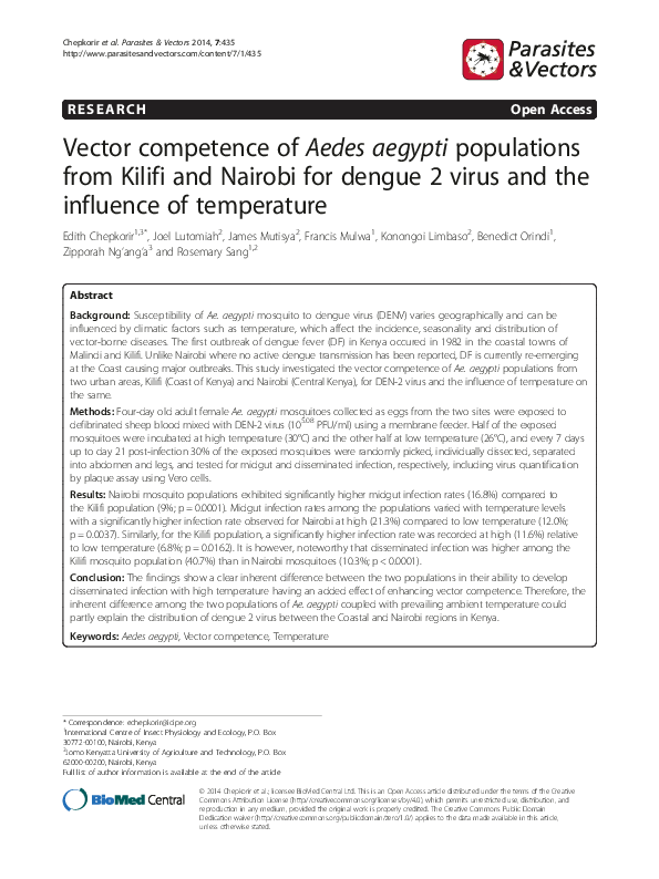 (PDF) Vector competence of Aedes aegypti populations from Kilifi and ...
