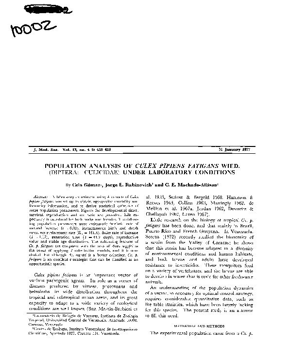 (PDF) Population Analysis of Culex Pipiens Fatigans Wied. (Diptera ...