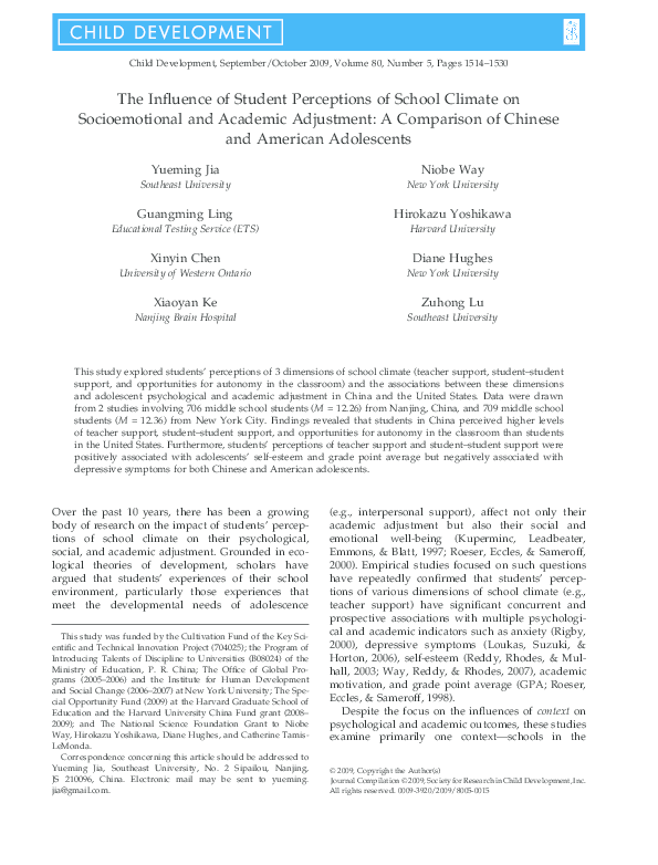 (PDF) The Influence of Student Perceptions of School Climate on ...