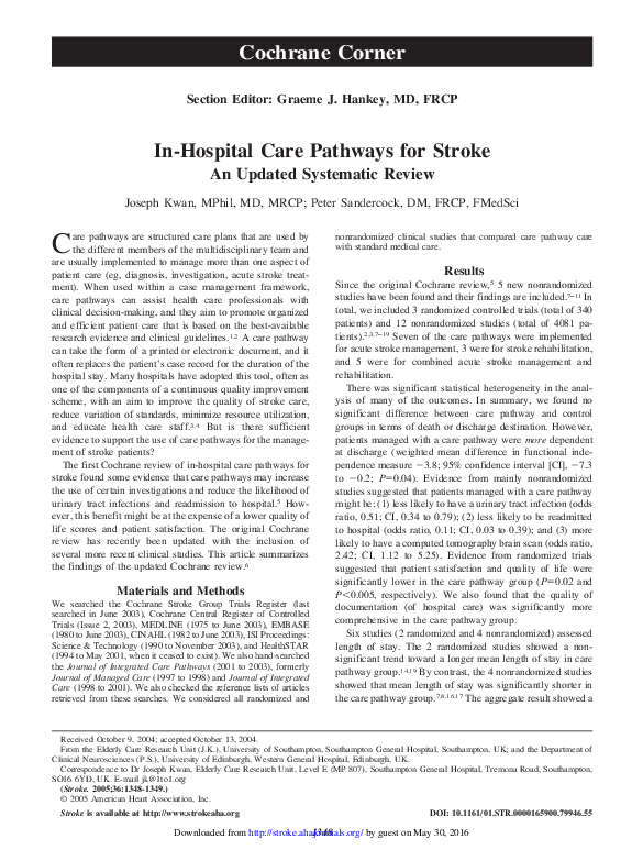 (PDF) In-Hospital Care Pathways for, Stroke An Updated Systematic Review