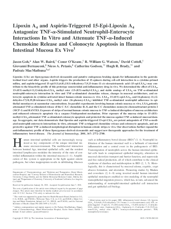 (PDF) Lipoxin A4 and AspirinTriggered 15EpiLipoxin A4 Antagonize TNF