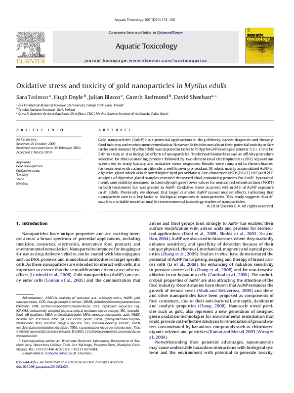 (PDF) Oxidative stress and toxicity of gold nanoparticles in Mytilus edulis