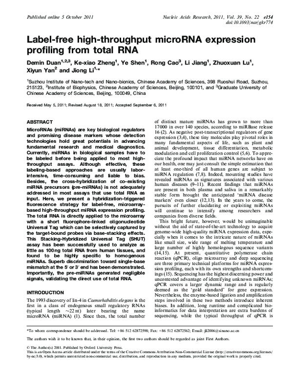 (PDF) Label-free high-throughput microRNA expression profiling from ...