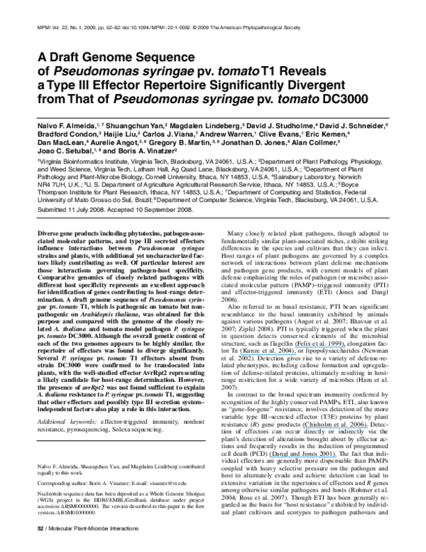(PDF) A Draft Genome Sequence of Pseudomonas syringae pv. tomato T1 ...