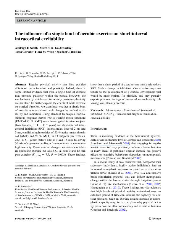 (PDF) The influence of a single bout of aerobic exercise on speed of ...