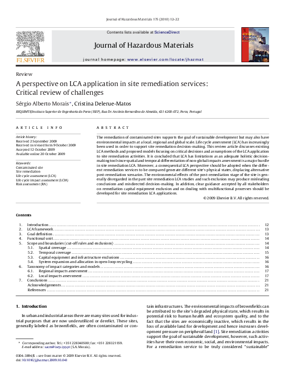 (PDF) A perspective on LCA application in site remediation services ...
